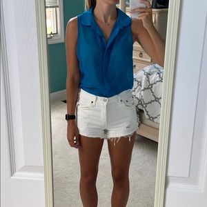 Sheer polka dot collared tank top